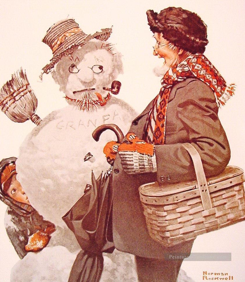 grand père et bonhomme de neige 1919 Norman Rockwell Peintures à l'huile